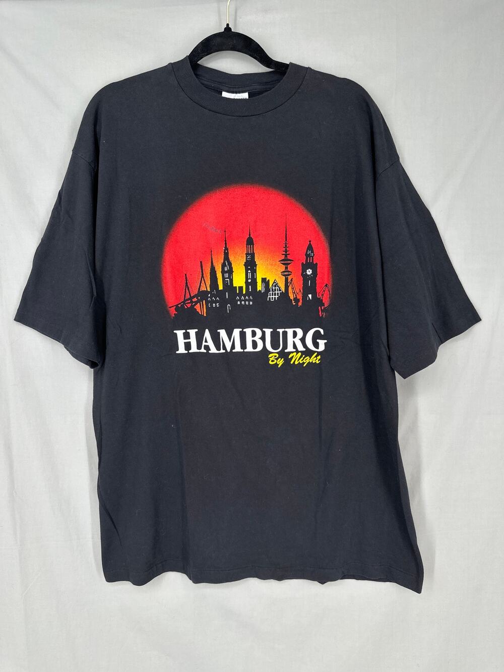90s Vintage Hamburg Germany Shirt Mens XXL Black Graphic Tee Single Stitch